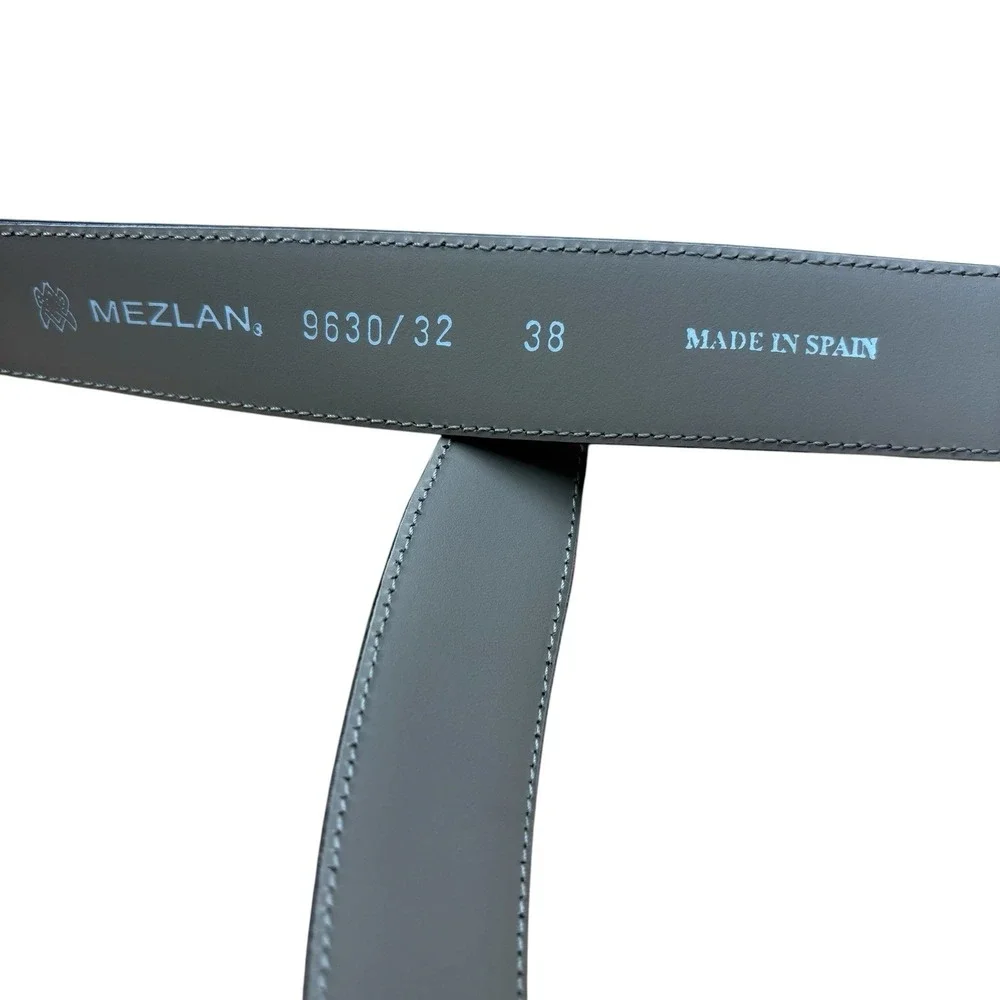 MEZLAN Men's Dark Brown Linear Ribbed Leather Dress Belt Sz 38 Made in Spain